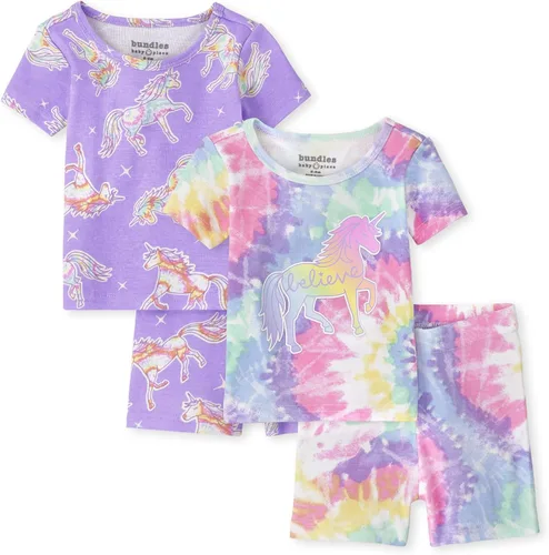 The Children's Place Girls' and Toddler Sleeve Top and Shorts Snug Fit 100% Cotton 2 Piece Pajama Sets