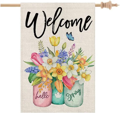 Miniatura 10 de CROWNED BEAUTY Bandera de casa de girasoles de verano, tarro de doble cara, 28 x 40 pulgadas, gran arpillera de arpillera de temporada, decoración