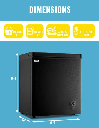 Miniatura 6 de Congelador de pecho de 5.0 pies cúbicos, pequeños congeladores negros profundos, WANAI Mini máquina compacta para el hogar, 7 termostatos cesta