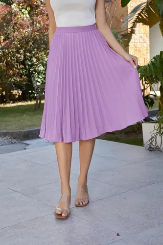 Miniatura 81 de GRACE KARIN - Falda plisada de gasa para mujer, con cintura alta y elástica, vuelo, corte acampanado y longitud por debajo de la rodilla