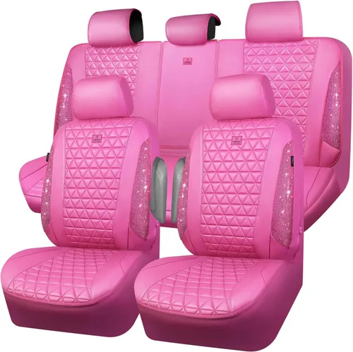 Miniatura 38 de CAR PASS Fundas de asiento de automóvil de cuero con diamantes brillantes, juego de asientos interiores de asientos completos, impermeable, Plateado