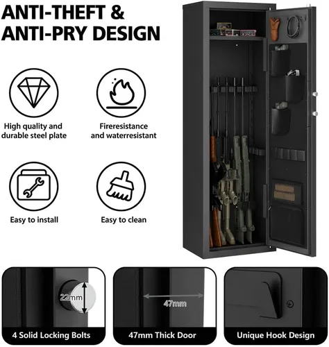 Miniatura 4 de Caja fuerte para armas 12-15 para rifles y pistolas, gabinete grande para armas con bloqueo de teclado digital, caja fuerte de seguridad de acero