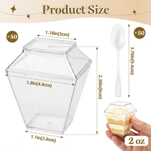 Miniatura 2 de Oomcu Mini tazas de parfait cuadradas transparentes desechables para yogur, helado, mousse, aperitivos, embutidos, pudín, gelatina, dulces