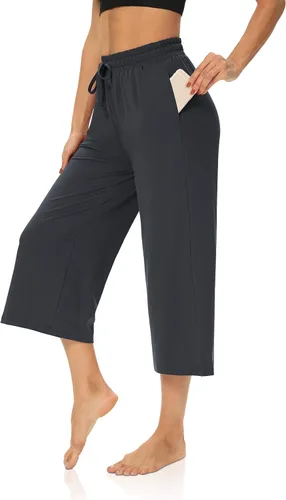 DIBAOLONG - Pantalones capri para mujer, holgados, para yoga, con ajuste de cordón, de pierna ancha, cómodos, de descanso, pantalones deportivos con