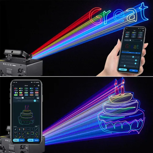 Miniatura 4 de Luz láser DJ con control por aplicación, proyector láser de animación 3D para fiestas, admite dibujos personalizados, reproducción de texto