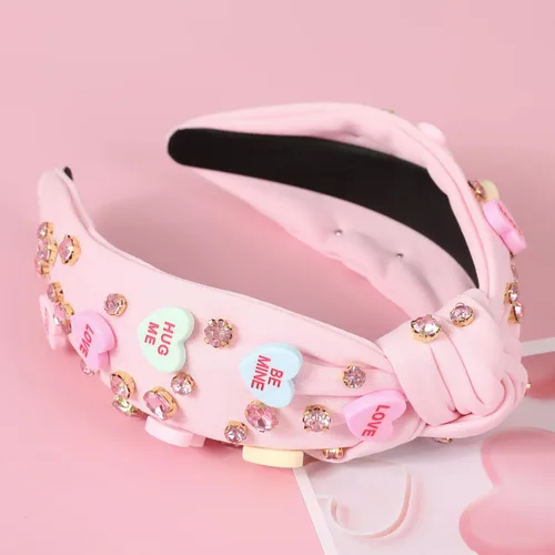 Miniatura 4 de Diademas de corazón de caramelo para el día de San Valentín para mujer, diadema de corazón de conversación de amor con diamantes de imitación