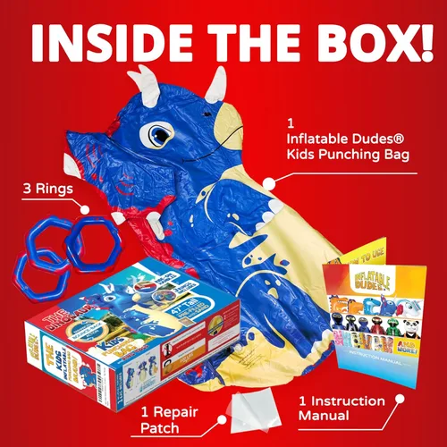 Miniatura 7 de INFLATABLE DUDES Dinosaurio - Saco de boxeo para niños Ya lleno de arena Bolsa Bop Juguete de boxeo inflable Saco de boxeo para niños Blue