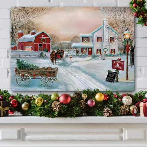 Miniatura 3 de Renditions Gallery Granja de Árboles de Navidad - Arte de pared, escena de invierno campestre con granero rojo, decoraciones encantadoras, Árbol