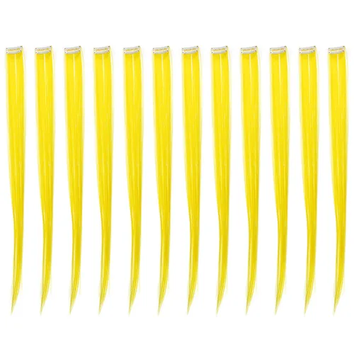 Miniatura 18 de SWACC 12 unidades de broches con extensiones reflejos para cabello de un solo color para fiestas. Mechones de cabello sintético de color., Azul Azul