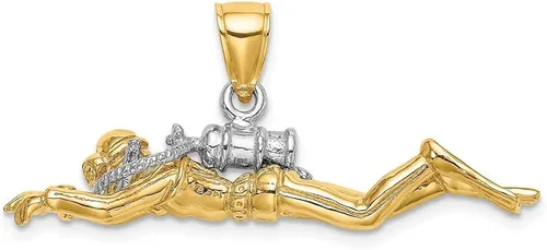 Jewels By Lux 14k blanco y amarillo dos tonos oro 3D masculino Scuba Diver bicolor - colgante horizontal