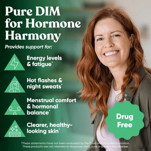 Miniatura 2 de Suplemento DIM puro de 200 mg – fatiga energética y alivio del estrés, equilibrio de estrógenos, menopausia y sofocos, apoyo hormonal para mujeres