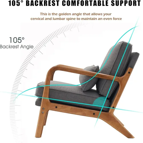 Miniatura 12 de Silla decorativa para sala de estar, sillón tapizado moderno de mediados de siglo con almohada, sillón de lectura, cómoda silla decorativa para Gris