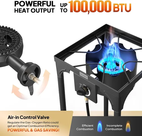 Miniatura 2 de ROVSUN 100,000 BTU Estufa de Gas Portátil para Acampar, Quemador de Propano para Exteriores con Regulador de 20psi, Cocina de Campamento de Alta