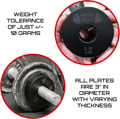 Miniatura 4 de Micro Gainz 1-Inch Center Hole Standard Fractional Weights Plates Set, 8 Piece Dumbbell & Barbell Set of .50LB Plates for Strength Training and Negro