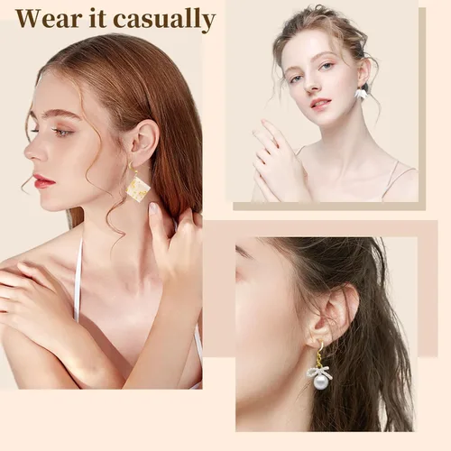 Miniatura 6 de 160 unidades/80 pares de ganchos para aretes chapados en oro de 14 quilates, hipoalergénicos, ganchos de pez con 100 piezas de silicona transparente