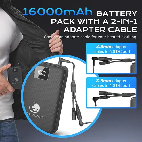 Miniatura 2 de SNOW LEOPARD Paquete de Batería para Chaleco Calefactable 7.4v 16000mah Banco de Energía para Chaqueta Calefactable con Pantalla LED Paquete