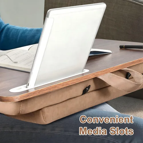 Miniatura 3 de Wooden Lap Desk with Handle, Natural Wood Grain Finish, Portable Laptop Table with pohone Slots