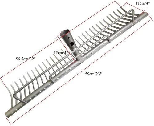 Miniatura 4 de Rastrillo de jardín resistente de 32 dientes para paisaje, cabeza de metal grande, solo 23 pulgadas, sin mango (plateado)