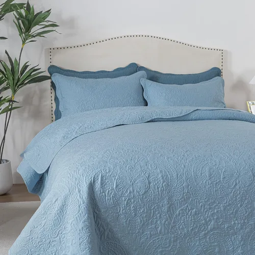 Miniatura 103 de HoneiLife - Juego de colcha de tamaño Queen, juego de ropa de cama de pana bordada de 3 piezas, colcha de lujo, ligera, cálida, para todas las Pana