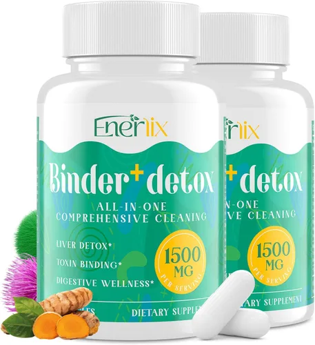 Enerlix Aglutinante de desintoxicación 15 en 1, carbón activado, arcilla de zeolita y bentonita, clorella, suplemento desintoxicante de 1500 mg de