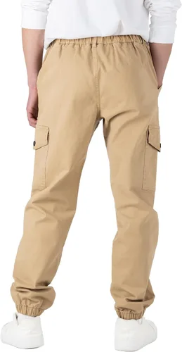 Miniatura 4 de CAMLAKEE Pantalones cargo para niños, cintura elástica, pantalones deportivos de sarga para niños