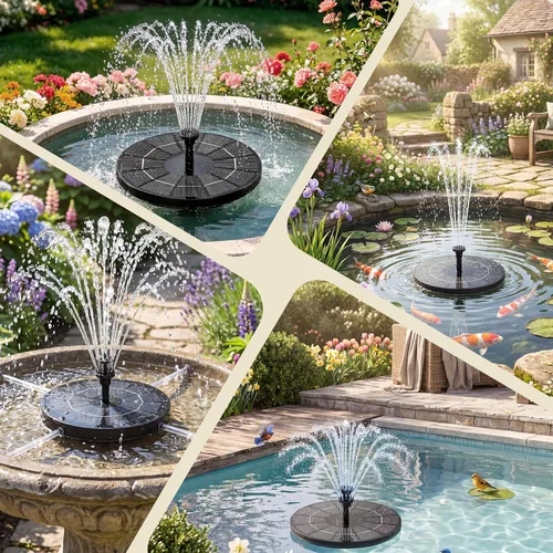 Miniatura 9 de AISITIN Bomba de fuente solar de 3.5 W con batería integrada de 1500 mAh, fuente de baño para pájaros con 6 boquillas, bomba de agua flotante solar