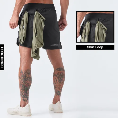 Miniatura 3 de Born Tough Pantalones cortos de entrenamiento de gimnasio para hombre, entrepierna de 7 pulgadas, pantalones cortos de culturismo atléticos