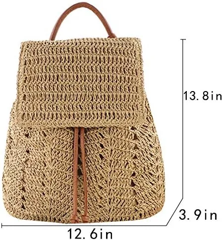 Miniatura 2 de Sherry Moda paja mochila para las mujeres cordón bolso de hombro bohemio playa bolsos