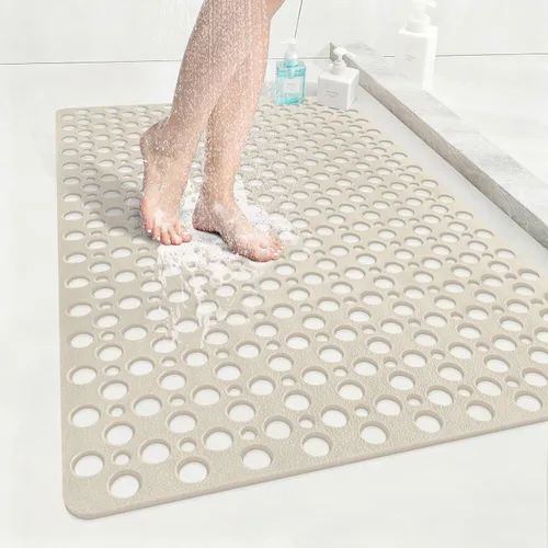 Miniatura 10 de Tapete de ducha antideslizante con ventosas, 27 x 27 pulgadas, tapete de ducha antideslizante de TPE de drenaje rápido para ducha interior, tapete
