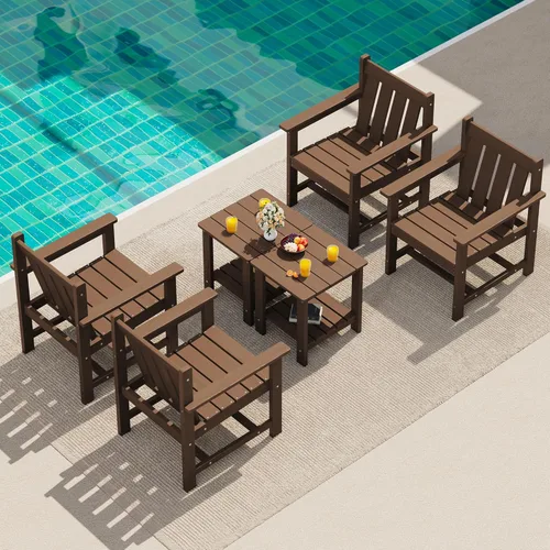 Miniatura 19 de SERWALL - Juego de muebles de patio de 3 piezas estilo bistró, juego de sillas Adirondack para todo clima con mesa auxiliar, juego de muebles de Gris