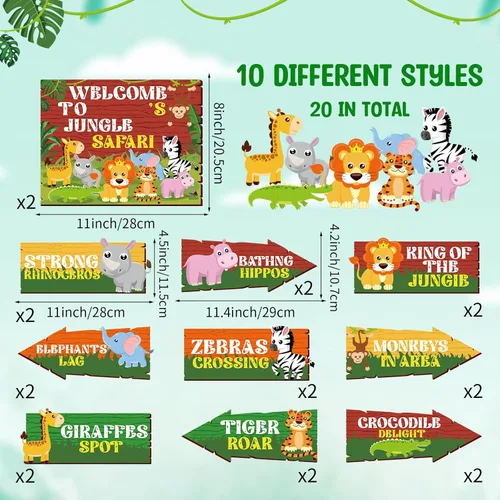 Miniatura 2 de Hooqict 20 piezas de señal de fiesta safari para bienvenida a la fiesta temática de safari en la selva, señales direccionales, decoraciones
