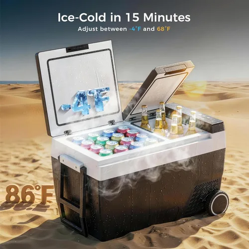 Miniatura 2 de Feelfunn Refrigerador de 12 voltios de 45 cuartos (42 L), refrigerador de coche de doble zona con ruedas, enfriador eléctrico de -4 °F a 68 °F