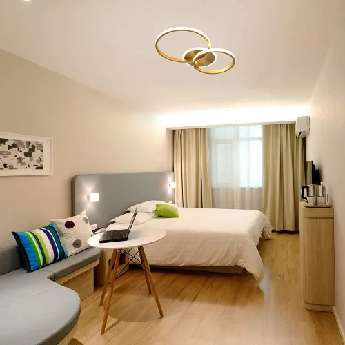 Miniatura 5 de Lámpara de techo LED moderna, lámpara de techo de montaje empotrado de 40 W con círculo de dos anillos, lámparas acrílicas doradas para sala