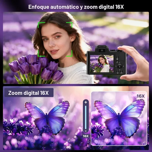 Miniatura 5 de Cámaras digitales 8K para fotografía con WiFi, cámara de enfoque automático de 88 MP para vlogging para YouTube con doble lente, cámara digital
