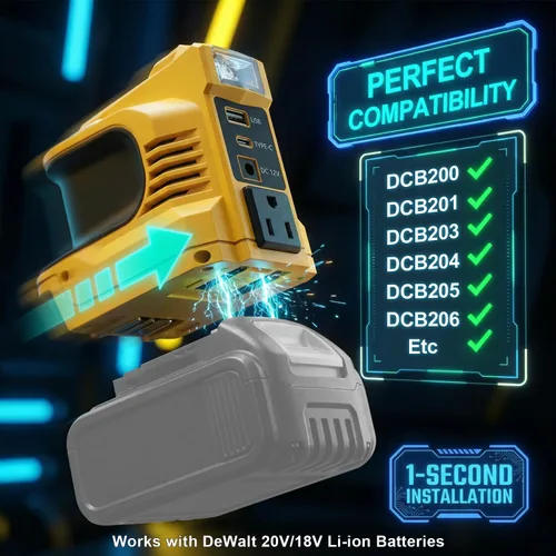 Miniatura 3 de Inversor de corriente real de 220 W compatible con batería DeWalt de 20 V, CC 20 V a CA 110 V-120 V estación de energía portátil con 1 salida de CA