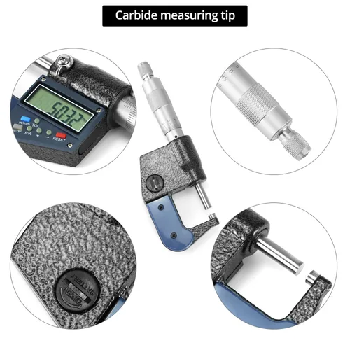 Miniatura 4 de QWORK Micrómetro exterior digital con punta de carburo, rango de medición de 0-1 pulgada / 0.000-0.984 in, alta precisión ± 0.000 in, pantalla LCD