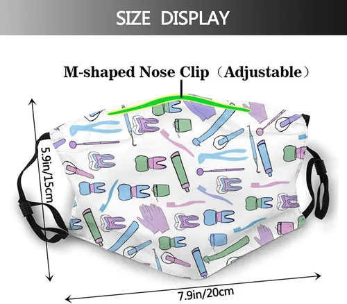 Miniatura 2 de Mascarilla lavable reutilizable cara cubierta máscaras ajustable cara cubierta máscaras pasamontañas bandana moda bufandas, Dentistry Pastels Kawaii