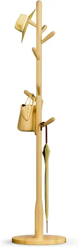 Miniatura 13 de Perchero de madera maciza, perchero independiente en forma de árbol con 11 ganchos, poste principal de 1.6 pulgadas de diámetro para ropa, soporte