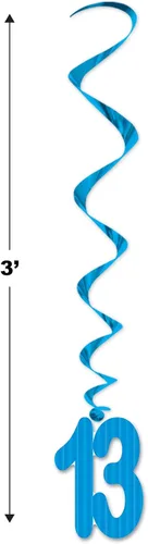 Miniatura 3 de Beistle Remolinos del número "13" – Paquete de 5 coloridas decoraciones colgantes en espiral con recortes de doble cara número trece para fiestas