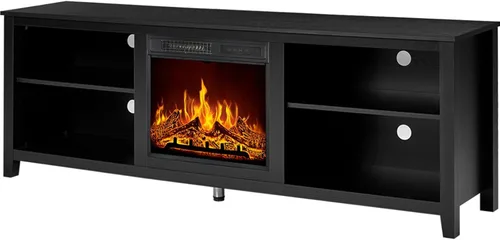 Miniatura 8 de AMERLIFE Soporte de TV con chimenea, centro de entretenimiento con textura de madera con chimenea eléctrica de 23 pulgadas, soporte