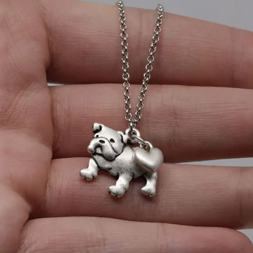 Miniatura 5 de English Bulldog Charm Necklace Bull Dog Pet Lover Gift Silver Metal with Heart Pendant on a Chain Ladies I Love Dawgs Short Hair