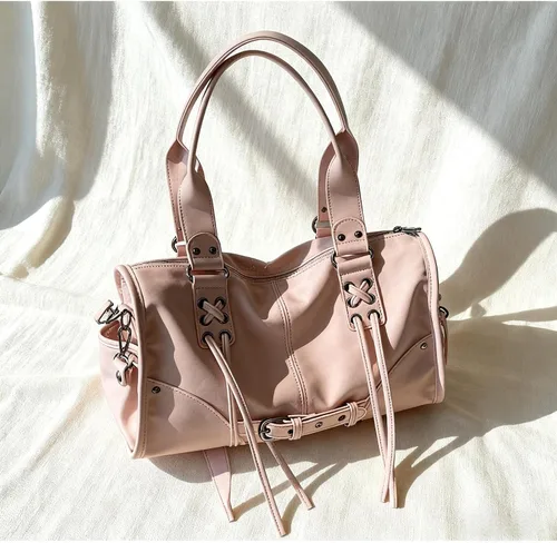 Miniatura 4 de Bolso de mano grande de poliuretano para mujer, bolso de hombro retro Boston con acento vintage, bolso de otoño con asa superior informal