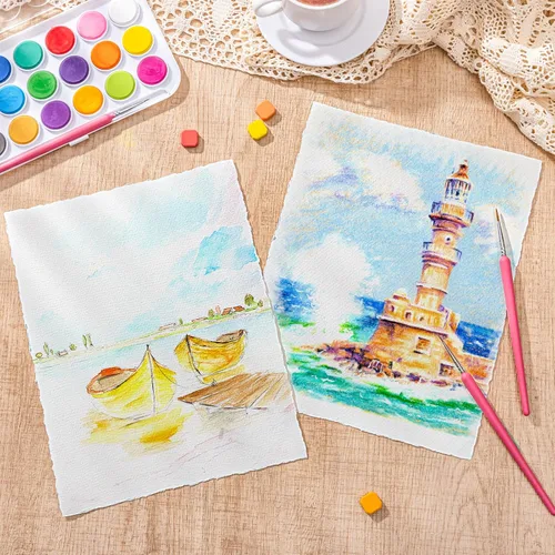 Miniatura 5 de 50 hojas de papel de acuarela de 8.5 x 11 pulgadas, papel rugoso / texturizado hecho a mano de 5.64 oz/m² con bordes deckled para invitaciones