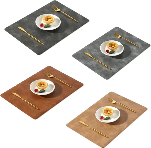 Miniatura 28 de UnivoColors Juego de 4 manteles individuales de cuero de vaca lavado con patrón PU, resistentes al calor, para mesa de cocina, impermeables, Marrón