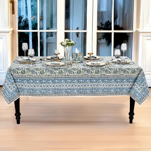 Miniatura 7 de Ridhi - Mantel cuadrado 100% algodón con estampado en bloque, lavable, para Halloween, Acción de Gracias, Navidad, fiestas, bodas, decoración