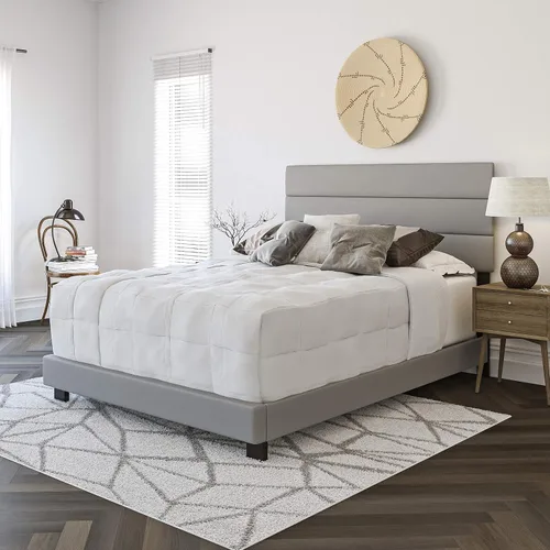 Miniatura 4 de Boyd Sleep Napoli - Marco de cama plataforma de cuero vegano gris tamaño King totalmente tapizado con cabecero ajustable - Se requiere somier