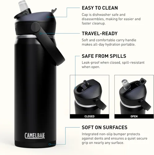 Miniatura 3 de CamelBak - Thrive - Botella de agua con tapa y pajilla, 20 onzas - Aislante de acero inoxidable, color negro
