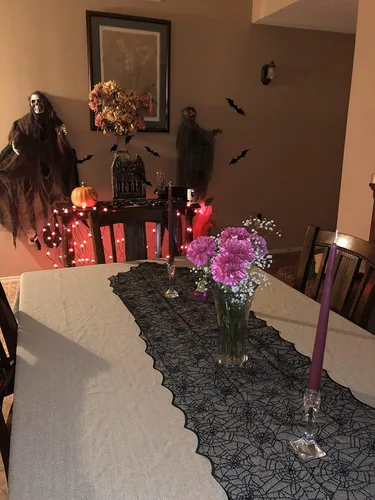 Miniatura 5 de Camino de mesa de Halloween, tela de araña de encaje negro, para decoración de Halloween, fiesta, decoración de mesa de comedor, 18 x 72 pulgadas