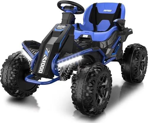ANPABO Juguetes de Montar 24V 4x4 para Niños Grandes de 3-12 Años Azul - Motores 4x200W, 5MPH, Asiento Ancho Ajustable, Control Remoto para Padres,