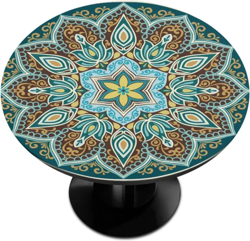 Miniatura 10 de Pardick Mantel Redondo Ajustable de Mandala Bohemia, Cubierta de Tela Redonda, Mantel Impermeable Antiarrugas con Borde Elástico, Decorativo